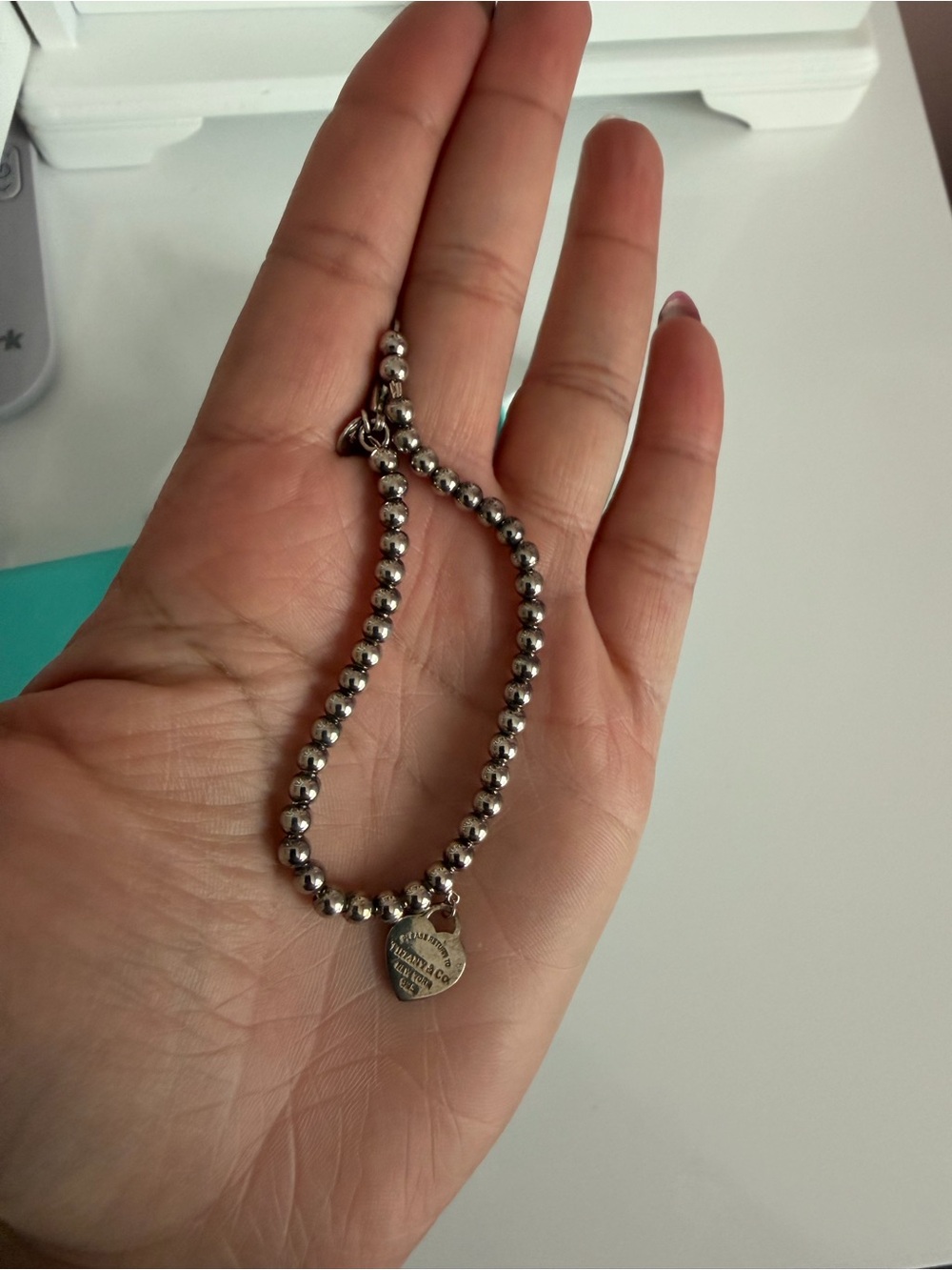 Tiffany & Co. Polished Silver Bead Bracelet with Heart Tag